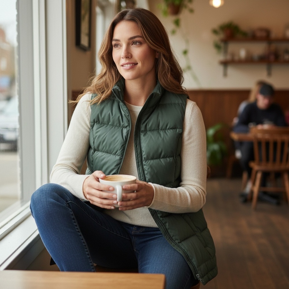 J.JILL/2 Way Zipper Quilted Puffer Vest/Hunter Green/Size: M-Petite - Picture 13 of 14